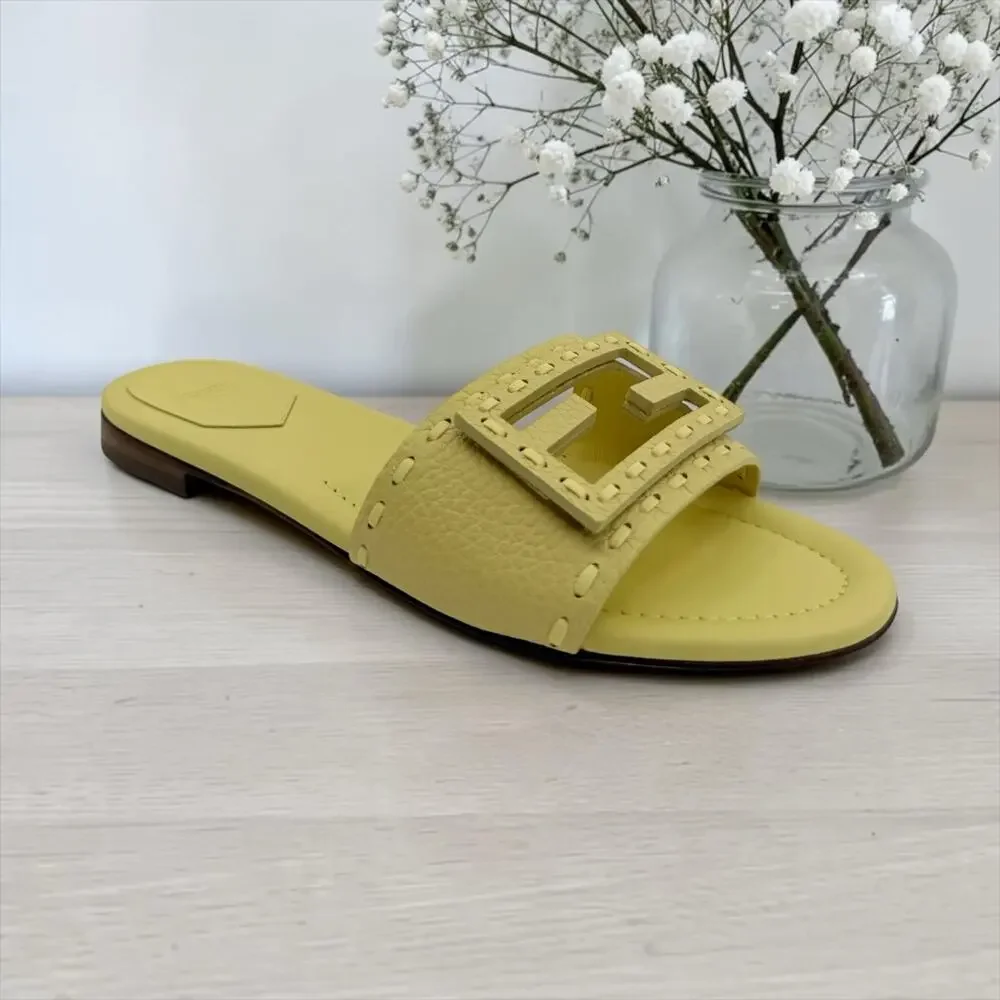 Fendi Baguette FF Leather Buckle Slides (38.5/8.5)